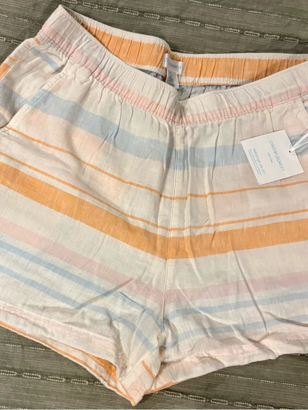 Striped Pastel Cotton Blend Women’s Shorts - Peach & Blue